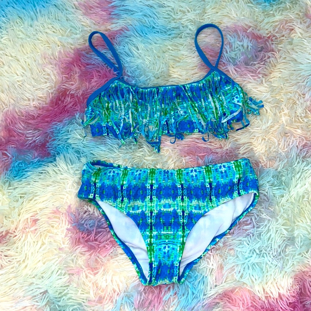 Tie-dye bathing suit. Low rise bottoms, worn three times, no tag.